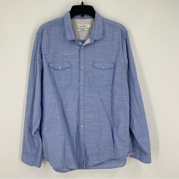 Calvin Klein Men’s Classic Fit Button Down Blue Shirt size L - Picture 1 of 4